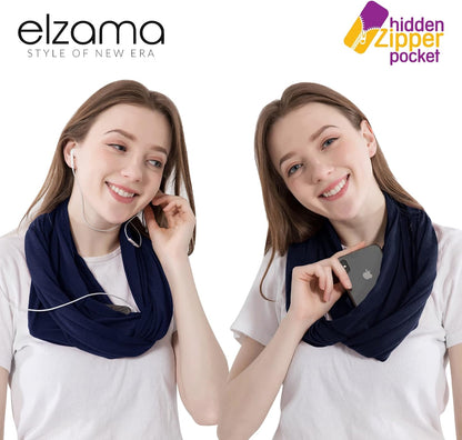 Infinity Loop Solid Color Scarf With Hidden Zipper Pocket For Women - Lightweight Travel Neck Wrap