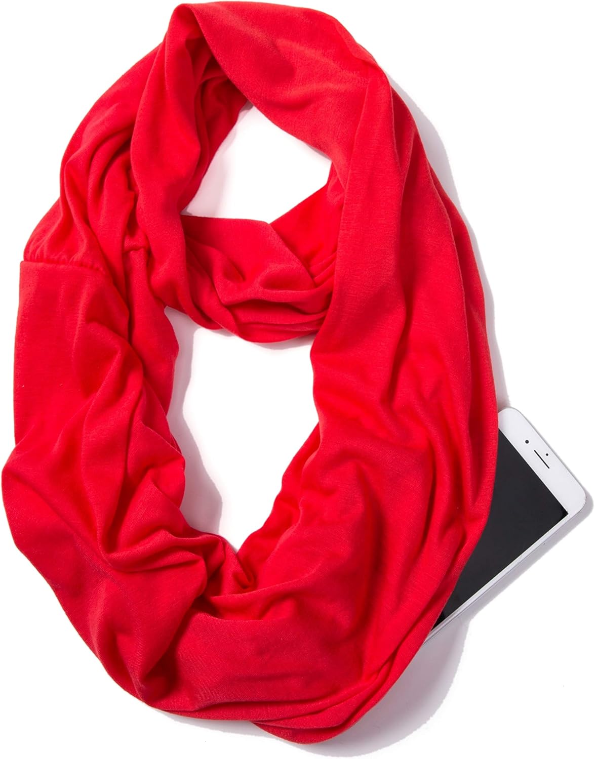 Infinity Loop Solid Color Scarf With Hidden Zipper Pocket For Women - Lightweight Travel Neck Wrap