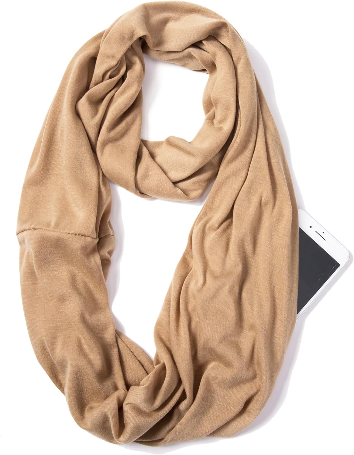 Infinity Loop Solid Color Scarf With Hidden Zipper Pocket For Women - Lightweight Travel Neck Wrap