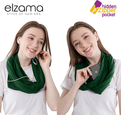 Infinity Loop Solid Color Scarf With Hidden Zipper Pocket For Women - Lightweight Travel Neck Wrap