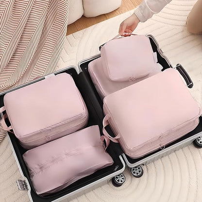6 Set Compression Packing Cubes, Lightweight & Space-Saving Vacation Travel Essentials, Durable Various Sizes Packing Organizer with Zippers Shoe Bag for Suitcase Carry On Luggage, Black