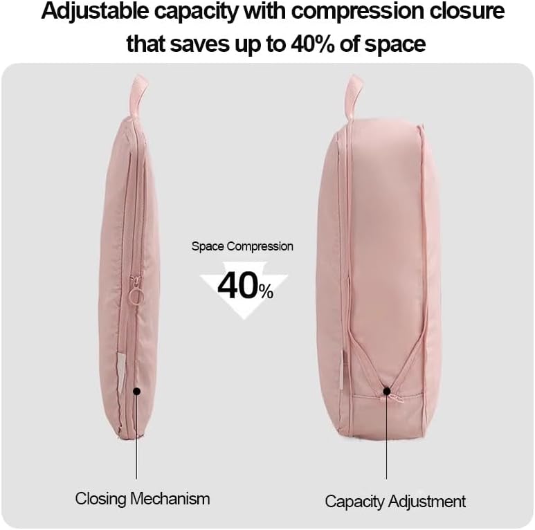 6 Set Compression Packing Cubes, Lightweight & Space-Saving Vacation Travel Essentials, Durable Various Sizes Packing Organizer with Zippers Shoe Bag for Suitcase Carry On Luggage, Black