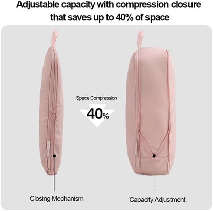 6 Set Compression Packing Cubes, Lightweight & Space-Saving Vacation Travel Essentials, Durable Various Sizes Packing Organizer with Zippers Shoe Bag for Suitcase Carry On Luggage, Black