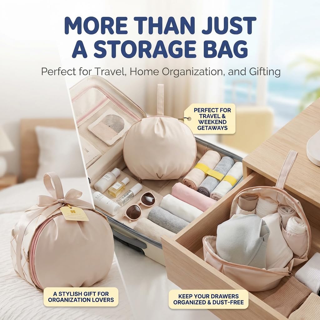Lingerie Storage Bag Set, Travel Underwear Organizer Bag, Travel Underwear Packing Cube for Women, Multi-compartment Storage Bags (White)
