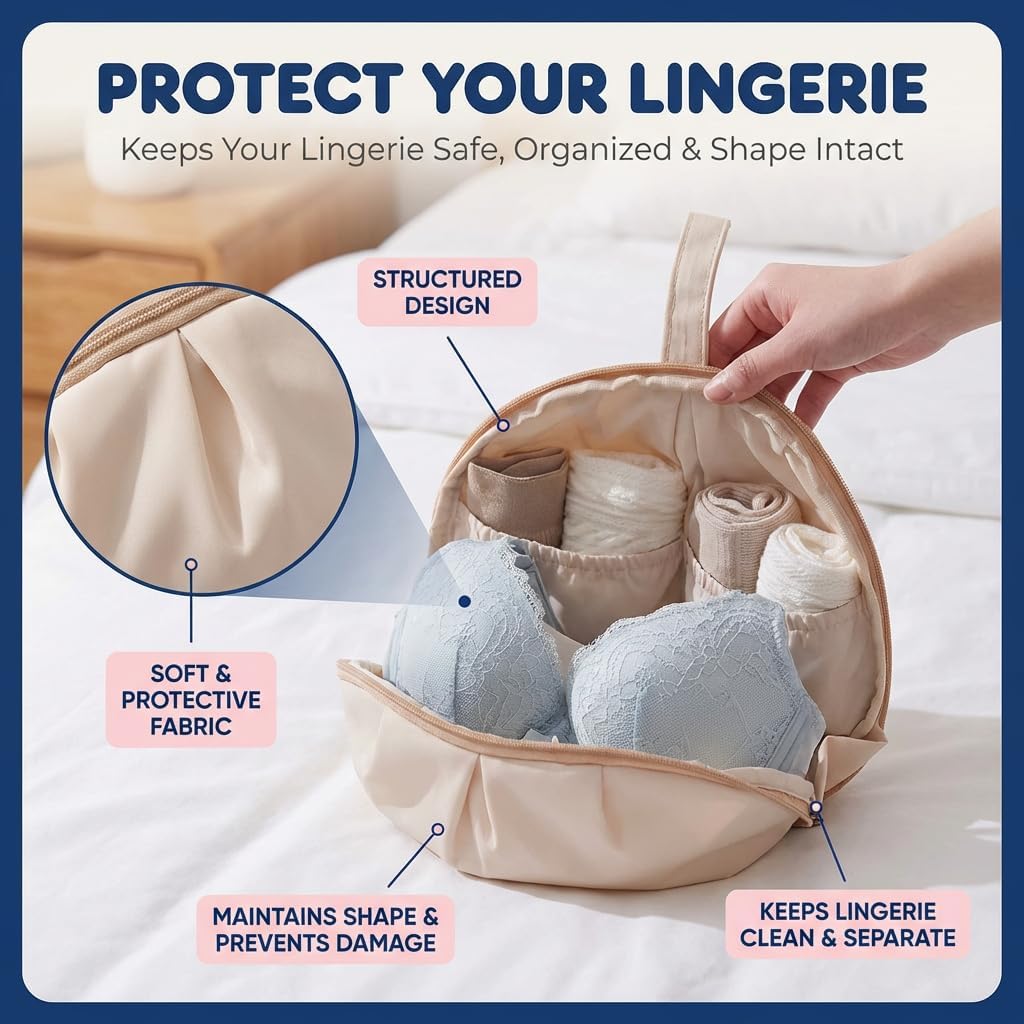Lingerie Storage Bag Set, Travel Underwear Organizer Bag, Travel Underwear Packing Cube for Women, Multi-compartment Storage Bags (White)