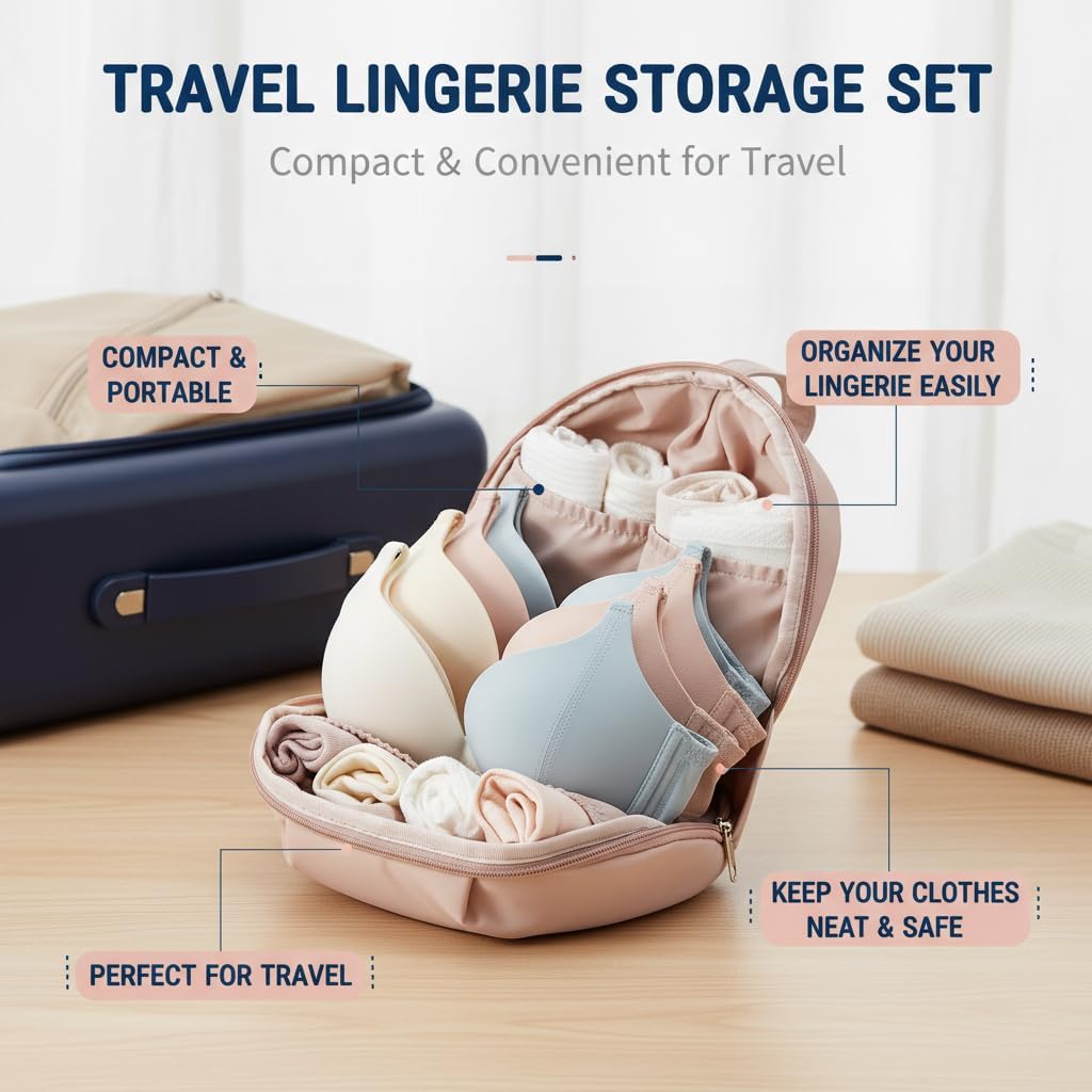 Lingerie Storage Bag Set, Travel Underwear Organizer Bag, Travel Underwear Packing Cube for Women, Multi-compartment Storage Bags (White)