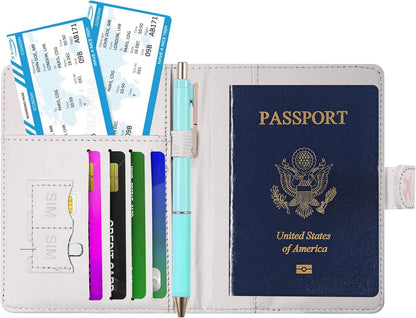 Passport Holder, Travel Wallet Cover with Pen Loop | Cute RFID Blocking Leather Case with Magnetic Closure for Travel Essentials-flower