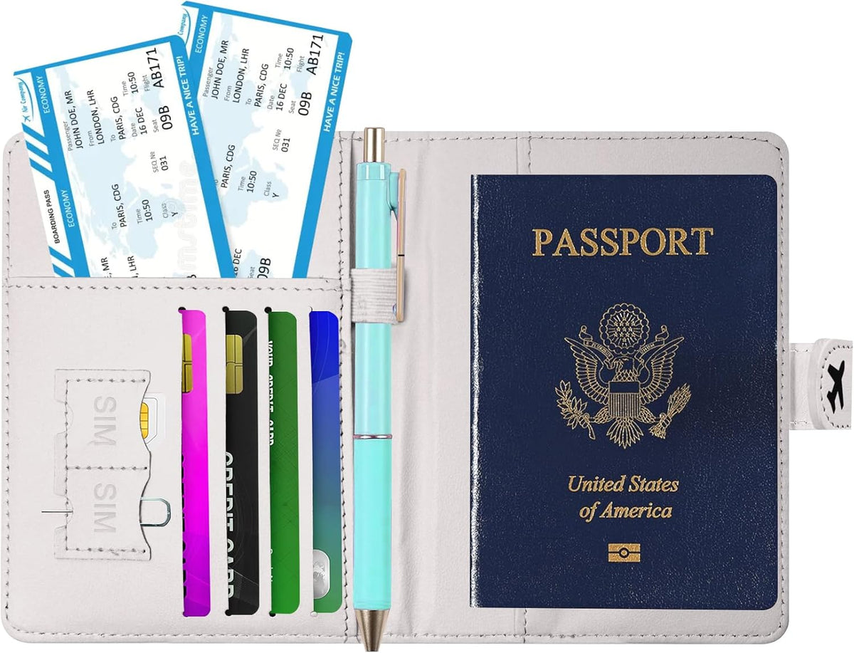 Passport Holder, Travel Wallet Cover with Pen Loop | Cute RFID Blocking Leather Case with Magnetic Closure for Travel Essentials-flower