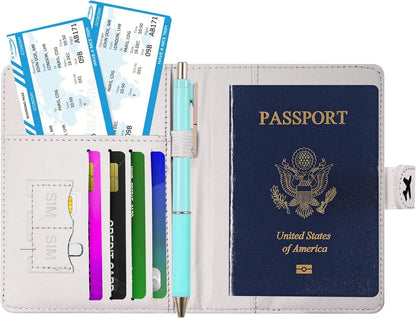Passport Holder, Travel Wallet Cover with Pen Loop | Cute RFID Blocking Leather Case with Magnetic Closure for Travel Essentials-flower
