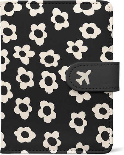 Passport Holder, Travel Wallet Cover with Pen Loop | Cute RFID Blocking Leather Case with Magnetic Closure for Travel Essentials-flower