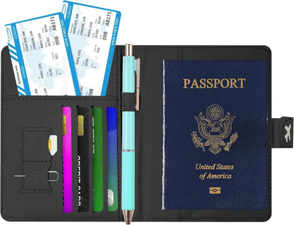 Passport Holder, Travel Wallet Cover with Pen Loop | Cute RFID Blocking Leather Case with Magnetic Closure for Travel Essentials-flower