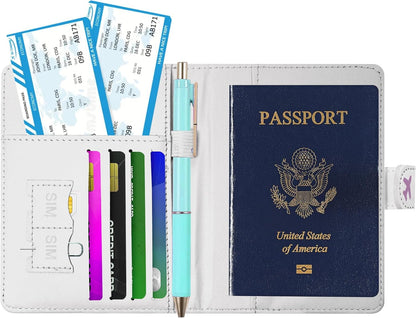 Passport Holder, Travel Wallet Cover with Pen Loop | Cute RFID Blocking Leather Case with Magnetic Closure for Travel Essentials-flower
