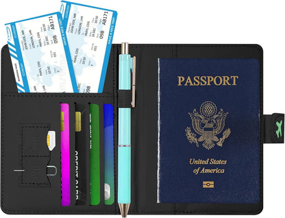 Passport Holder, Travel Wallet Cover with Pen Loop | Cute RFID Blocking Leather Case with Magnetic Closure for Travel Essentials-flower