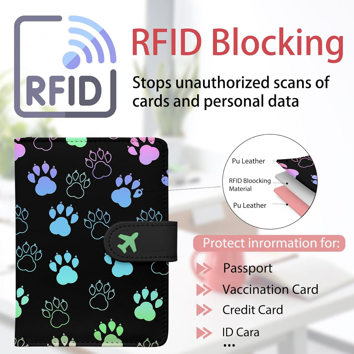 Passport Holder, Travel Wallet Cover with Pen Loop | Cute RFID Blocking Leather Case with Magnetic Closure for Travel Essentials-flower