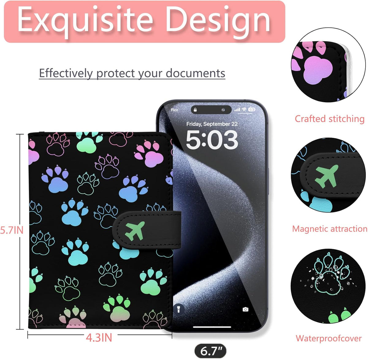 Passport Holder, Travel Wallet Cover with Pen Loop | Cute RFID Blocking Leather Case with Magnetic Closure for Travel Essentials-flower