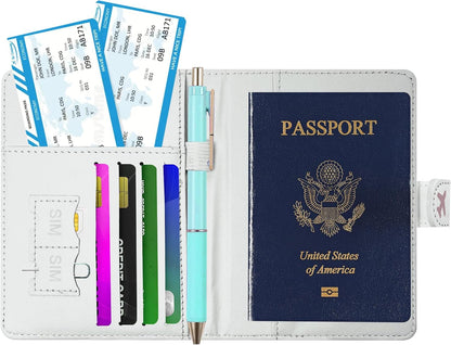 Passport Holder, Travel Wallet Cover with Pen Loop | Cute RFID Blocking Leather Case with Magnetic Closure for Travel Essentials-flower