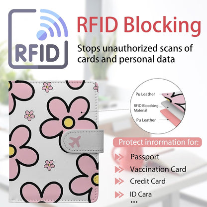 Passport Holder, Travel Wallet Cover with Pen Loop | Cute RFID Blocking Leather Case with Magnetic Closure for Travel Essentials-flower