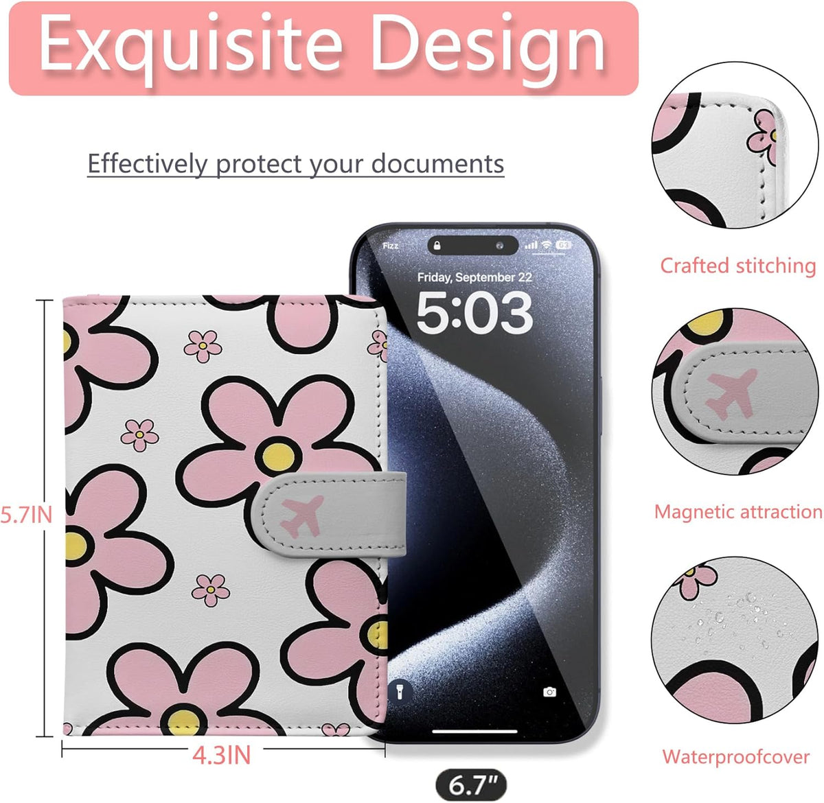 Passport Holder, Travel Wallet Cover with Pen Loop | Cute RFID Blocking Leather Case with Magnetic Closure for Travel Essentials-flower