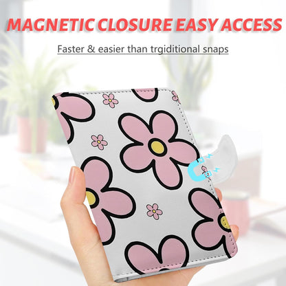 Passport Holder, Travel Wallet Cover with Pen Loop | Cute RFID Blocking Leather Case with Magnetic Closure for Travel Essentials-flower