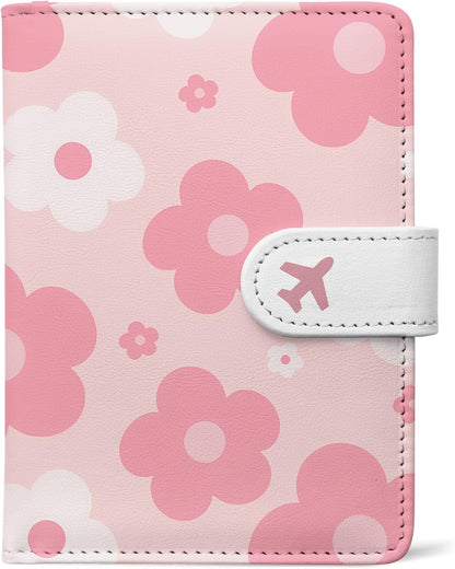 Passport Holder, Travel Wallet Cover with Pen Loop | Cute RFID Blocking Leather Case with Magnetic Closure for Travel Essentials-flower