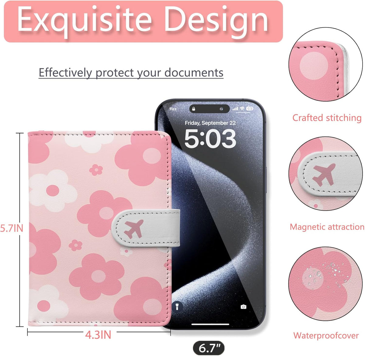 Passport Holder, Travel Wallet Cover with Pen Loop | Cute RFID Blocking Leather Case with Magnetic Closure for Travel Essentials-flower