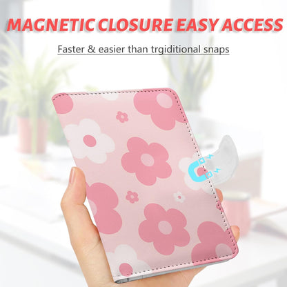 Passport Holder, Travel Wallet Cover with Pen Loop | Cute RFID Blocking Leather Case with Magnetic Closure for Travel Essentials-flower