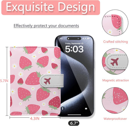 Passport Holder, Travel Wallet Cover with Pen Loop | Cute RFID Blocking Leather Case with Magnetic Closure for Travel Essentials-flower
