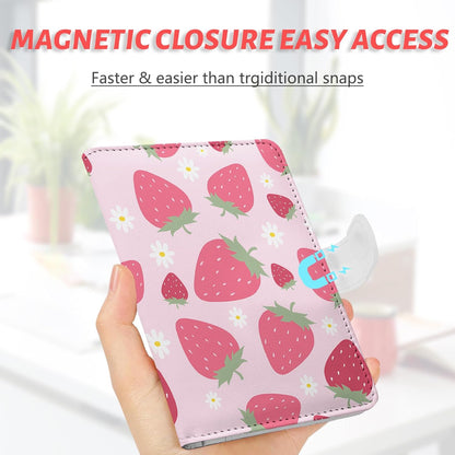 Passport Holder, Travel Wallet Cover with Pen Loop | Cute RFID Blocking Leather Case with Magnetic Closure for Travel Essentials-flower