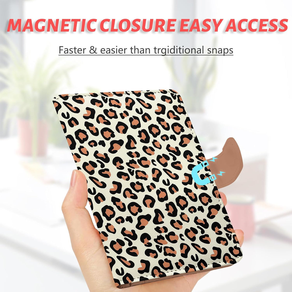 Passport Holder, Travel Wallet Cover with Pen Loop | Cute RFID Blocking Leather Case with Magnetic Closure for Travel Essentials-flower