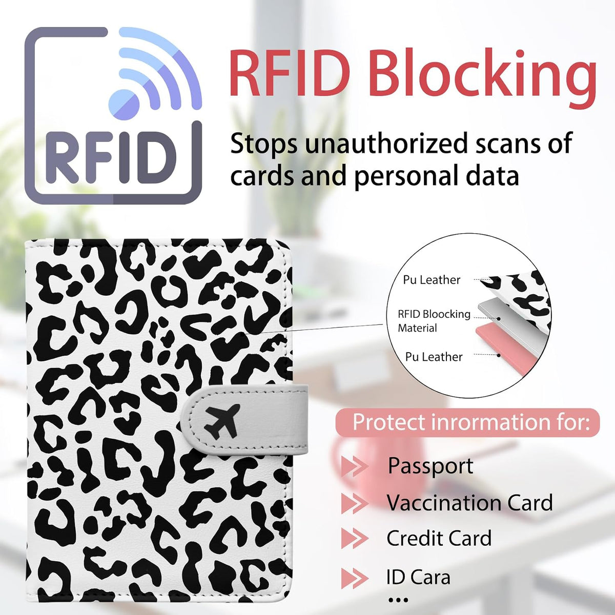 Passport Holder, Travel Wallet Cover with Pen Loop | Cute RFID Blocking Leather Case with Magnetic Closure for Travel Essentials-flower