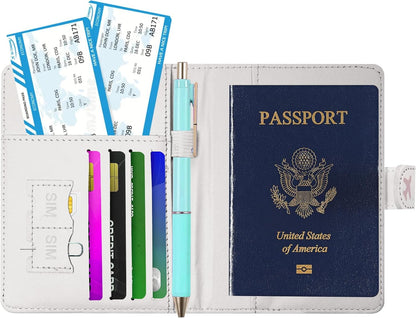 Passport Holder, Travel Wallet Cover with Pen Loop | Cute RFID Blocking Leather Case with Magnetic Closure for Travel Essentials-flower