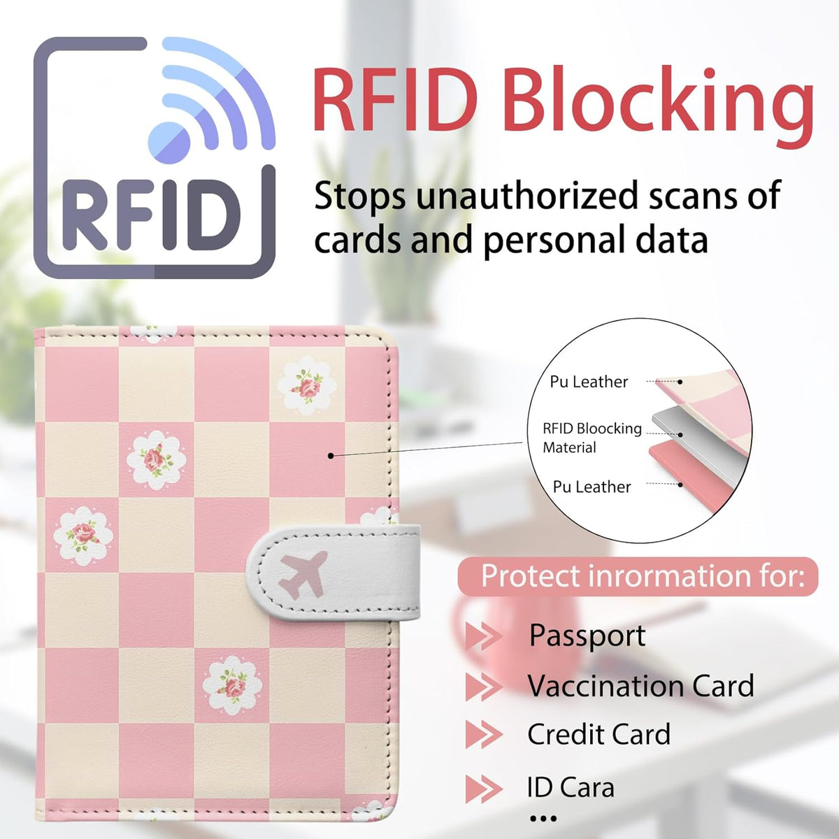 Passport Holder, Travel Wallet Cover with Pen Loop | Cute RFID Blocking Leather Case with Magnetic Closure for Travel Essentials-flower