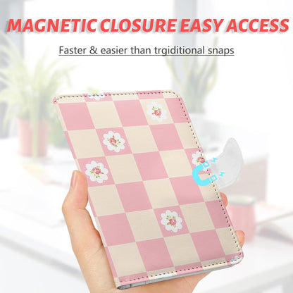 Passport Holder, Travel Wallet Cover with Pen Loop | Cute RFID Blocking Leather Case with Magnetic Closure for Travel Essentials-flower