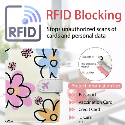 Passport Holder, Travel Wallet Cover with Pen Loop | Cute RFID Blocking Leather Case with Magnetic Closure for Travel Essentials-flower