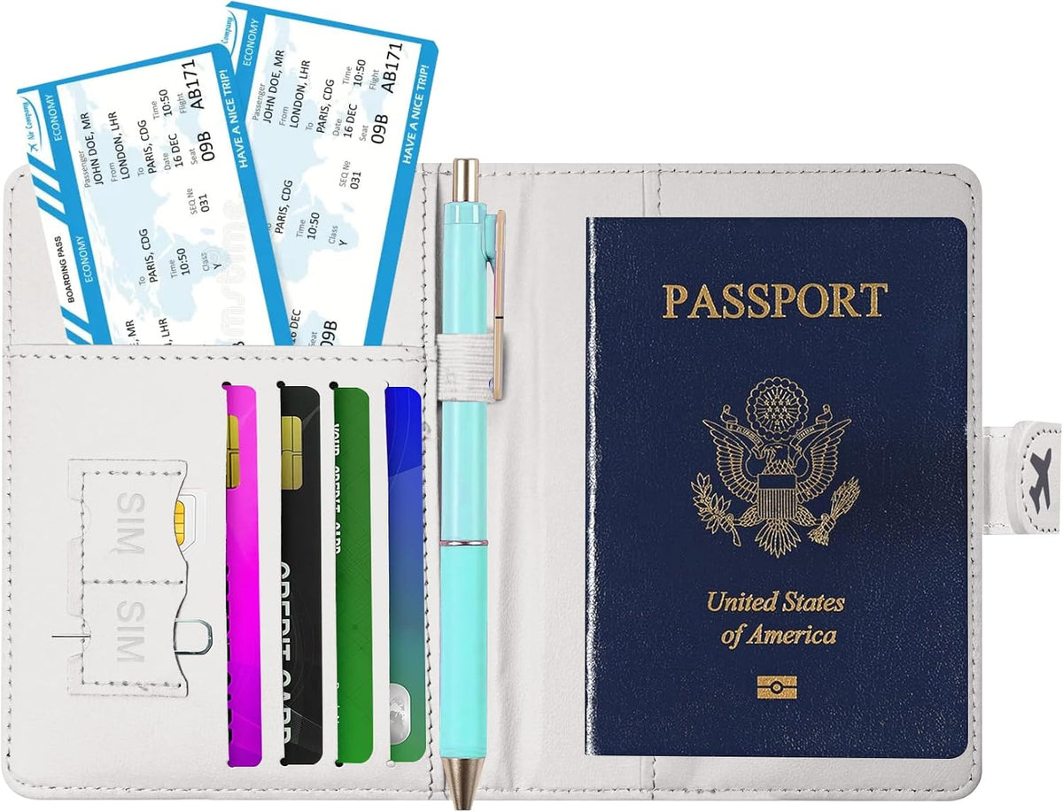 Passport Holder, Travel Wallet Cover with Pen Loop | Cute RFID Blocking Leather Case with Magnetic Closure for Travel Essentials-flower