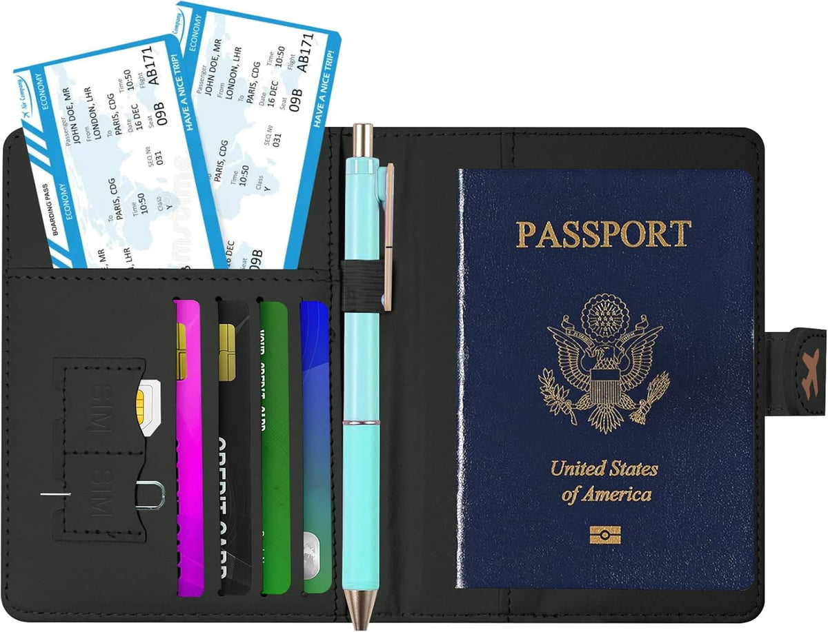 Passport Holder, Travel Wallet Cover with Pen Loop | Cute RFID Blocking Leather Case with Magnetic Closure for Travel Essentials-flower
