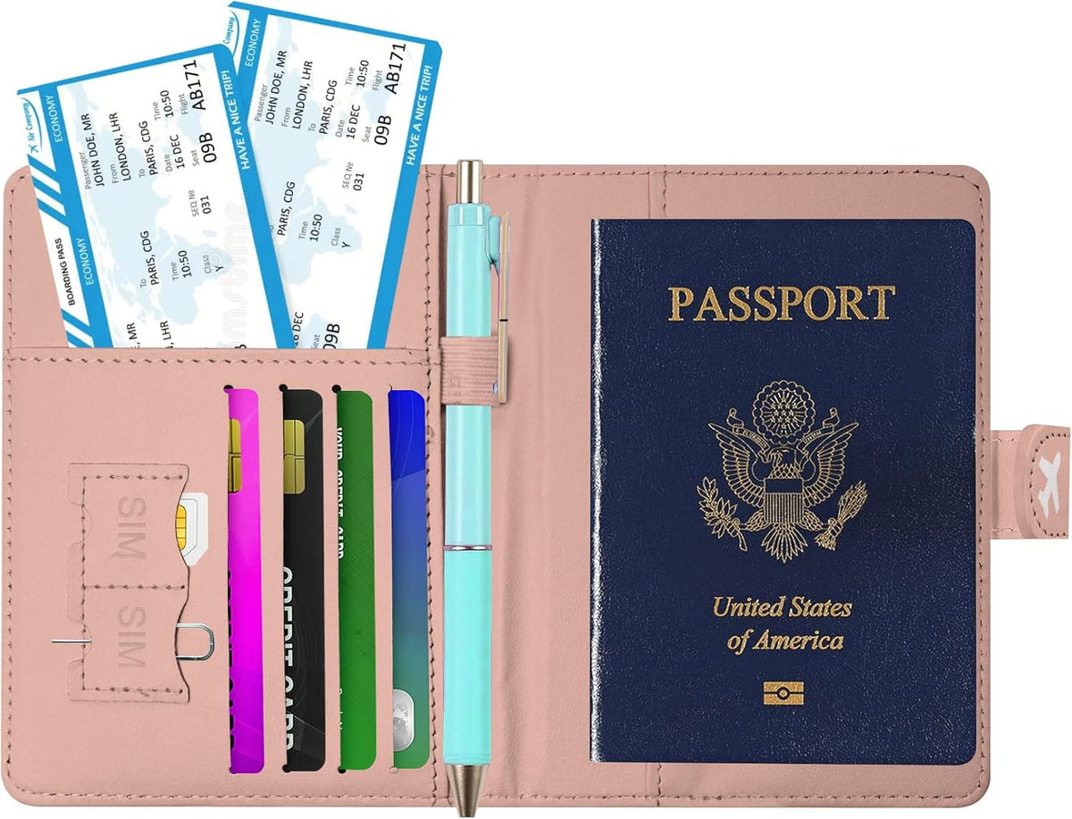 Passport Holder, Travel Wallet Cover with Pen Loop | Cute RFID Blocking Leather Case with Magnetic Closure for Travel Essentials-flower