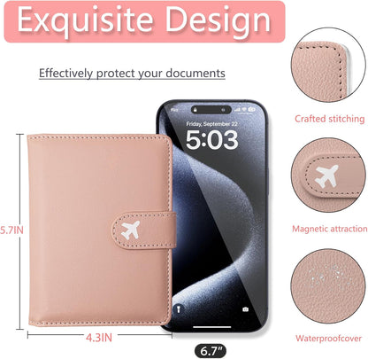 Passport Holder, Travel Wallet Cover with Pen Loop | Cute RFID Blocking Leather Case with Magnetic Closure for Travel Essentials-flower
