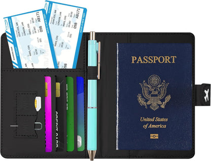 Passport Holder, Travel Wallet Cover with Pen Loop | Cute RFID Blocking Leather Case with Magnetic Closure for Travel Essentials-flower