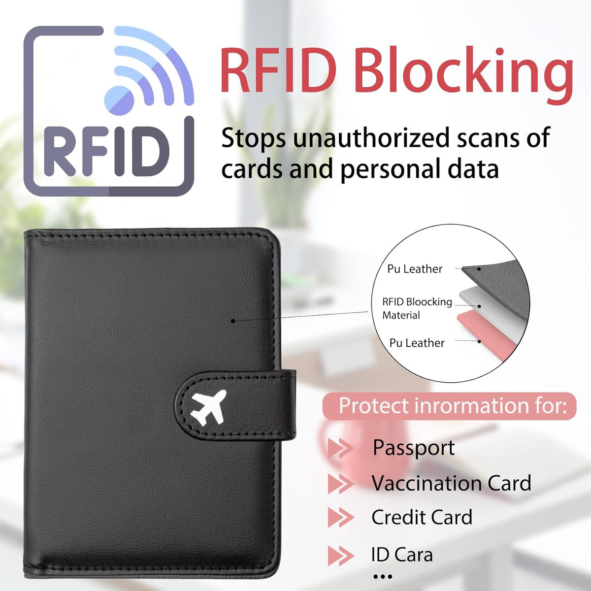 Passport Holder, Travel Wallet Cover with Pen Loop | Cute RFID Blocking Leather Case with Magnetic Closure for Travel Essentials-flower