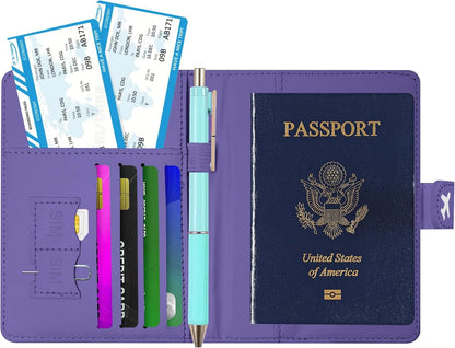 Passport Holder, Travel Wallet Cover with Pen Loop | Cute RFID Blocking Leather Case with Magnetic Closure for Travel Essentials-flower
