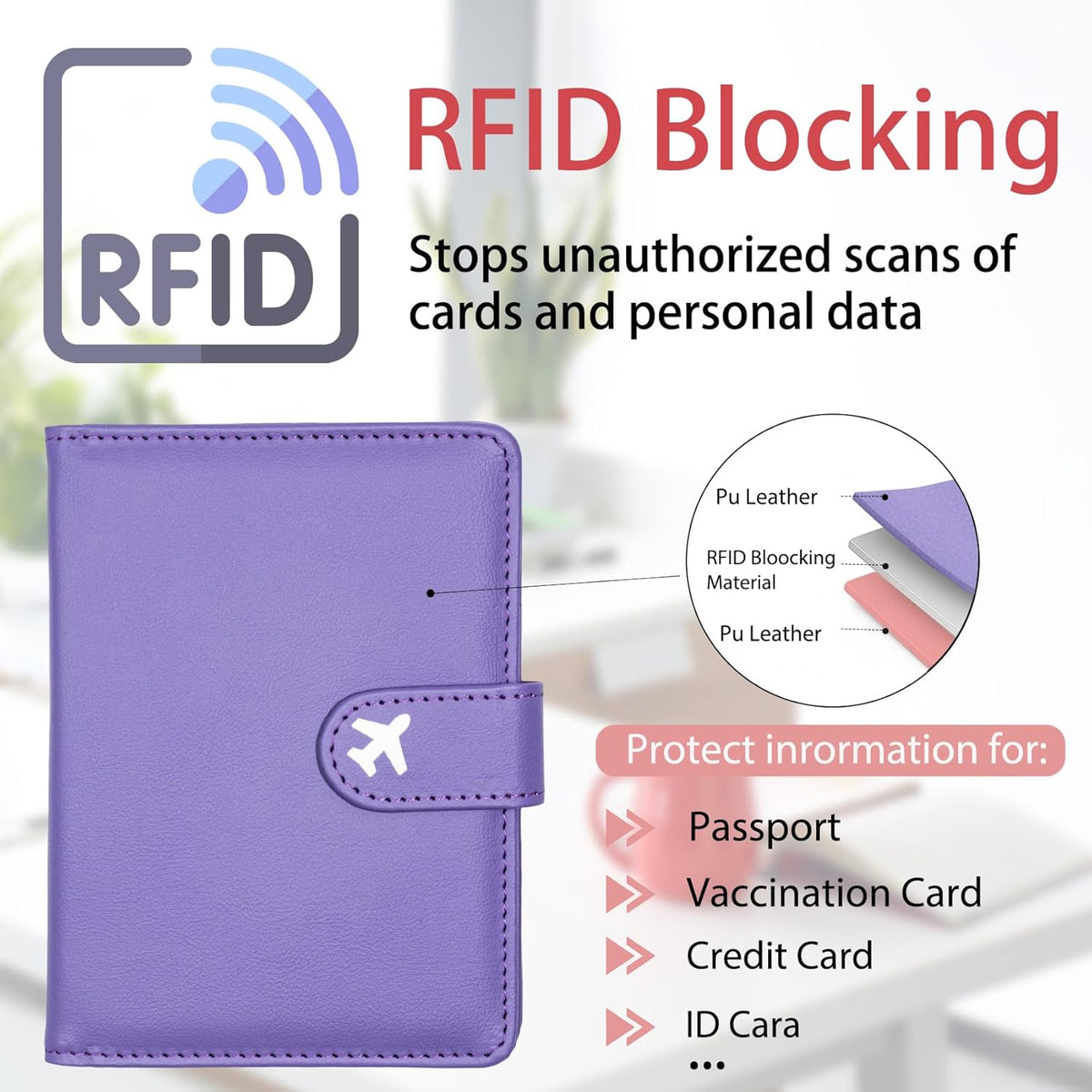 Passport Holder, Travel Wallet Cover with Pen Loop | Cute RFID Blocking Leather Case with Magnetic Closure for Travel Essentials-flower