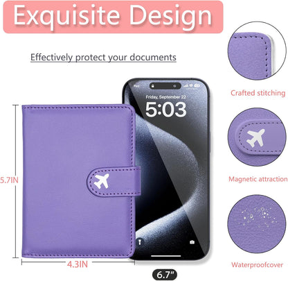 Passport Holder, Travel Wallet Cover with Pen Loop | Cute RFID Blocking Leather Case with Magnetic Closure for Travel Essentials-flower