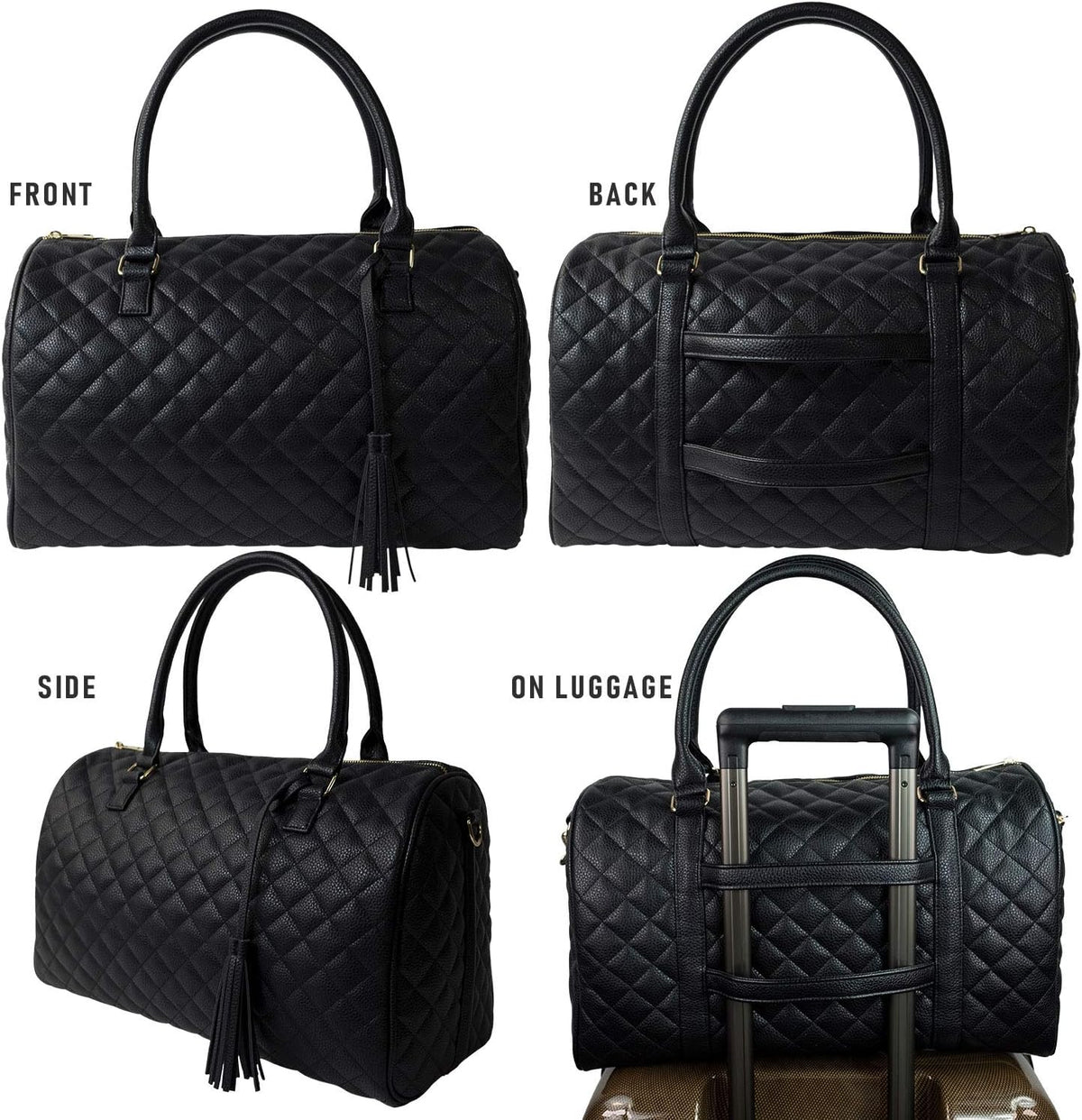 Womens Quilted Weekender Duffle Carry Bags Overnight Travel Handbag Shoulder Tote Trolley Handle Luggage TSA Approved Bag Quad Duffle 43 (Black-03)