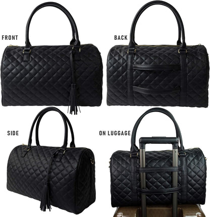 Womens Quilted Weekender Duffle Carry Bags Overnight Travel Handbag Shoulder Tote Trolley Handle Luggage TSA Approved Bag Quad Duffle 43 (Black-03)