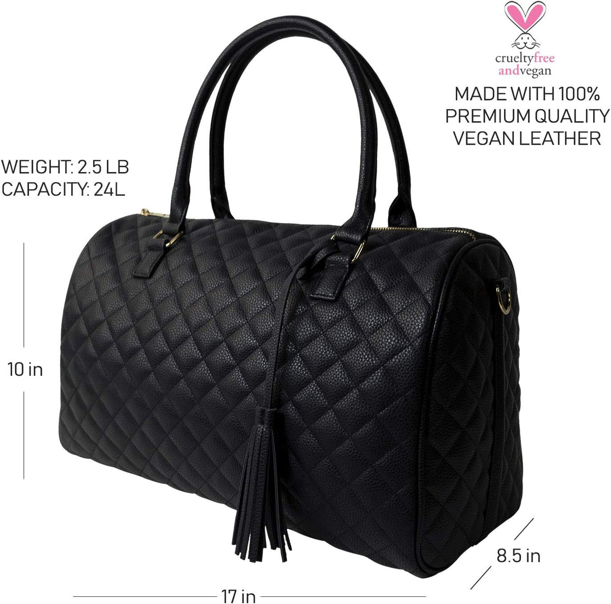 Womens Quilted Weekender Duffle Carry Bags Overnight Travel Handbag Shoulder Tote Trolley Handle Luggage TSA Approved Bag Quad Duffle 43 (Black-03)