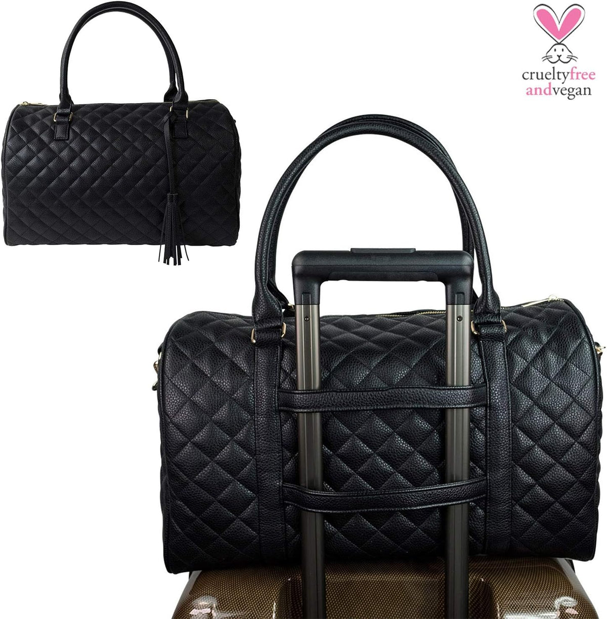 Womens Quilted Weekender Duffle Carry Bags Overnight Travel Handbag Shoulder Tote Trolley Handle Luggage TSA Approved Bag Quad Duffle 43 (Black-03)