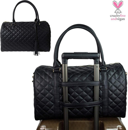 Womens Quilted Weekender Duffle Carry Bags Overnight Travel Handbag Shoulder Tote Trolley Handle Luggage TSA Approved Bag Quad Duffle 43 (Black-03)