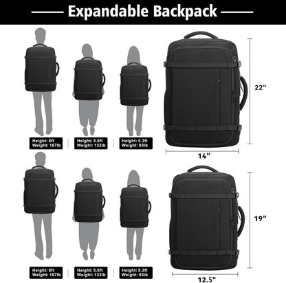 Roomy Carry On Backpack, Expandable Large Capacity Travel Backpack 1-7 Days with LifetimeWarranty,Fits18.4" Laptop,Water Resistant Anti Theft Carry on Laptop Backpack for Men Women,Flight Travel,Black