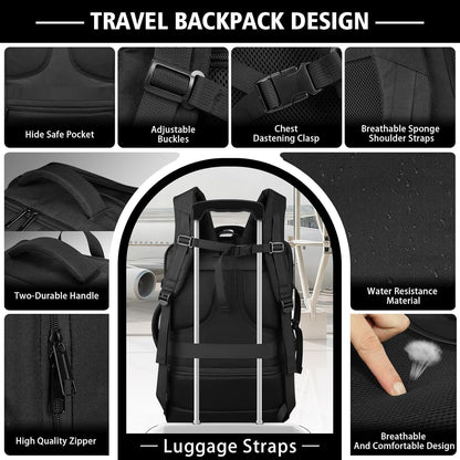 Roomy Carry On Backpack, Expandable Large Capacity Travel Backpack 1-7 Days with LifetimeWarranty,Fits18.4" Laptop,Water Resistant Anti Theft Carry on Laptop Backpack for Men Women,Flight Travel,Black